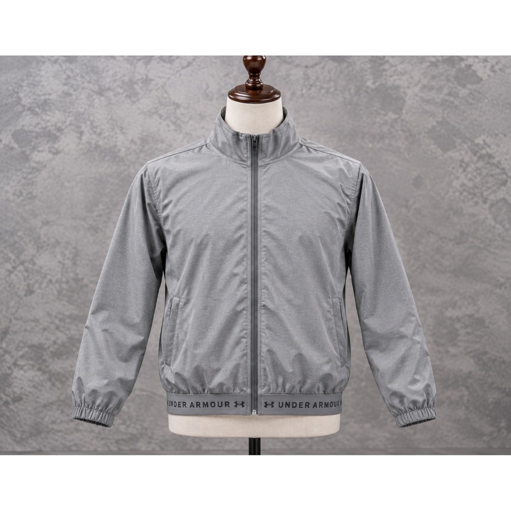 Under Armour Track Jacket Mens Medium Gray HeatGear Full Zip Mock Neck Logo Hem